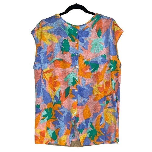 Joie 100% Linen Tropical Print Knit Button Back Top Size XL - Picture 3 of 10